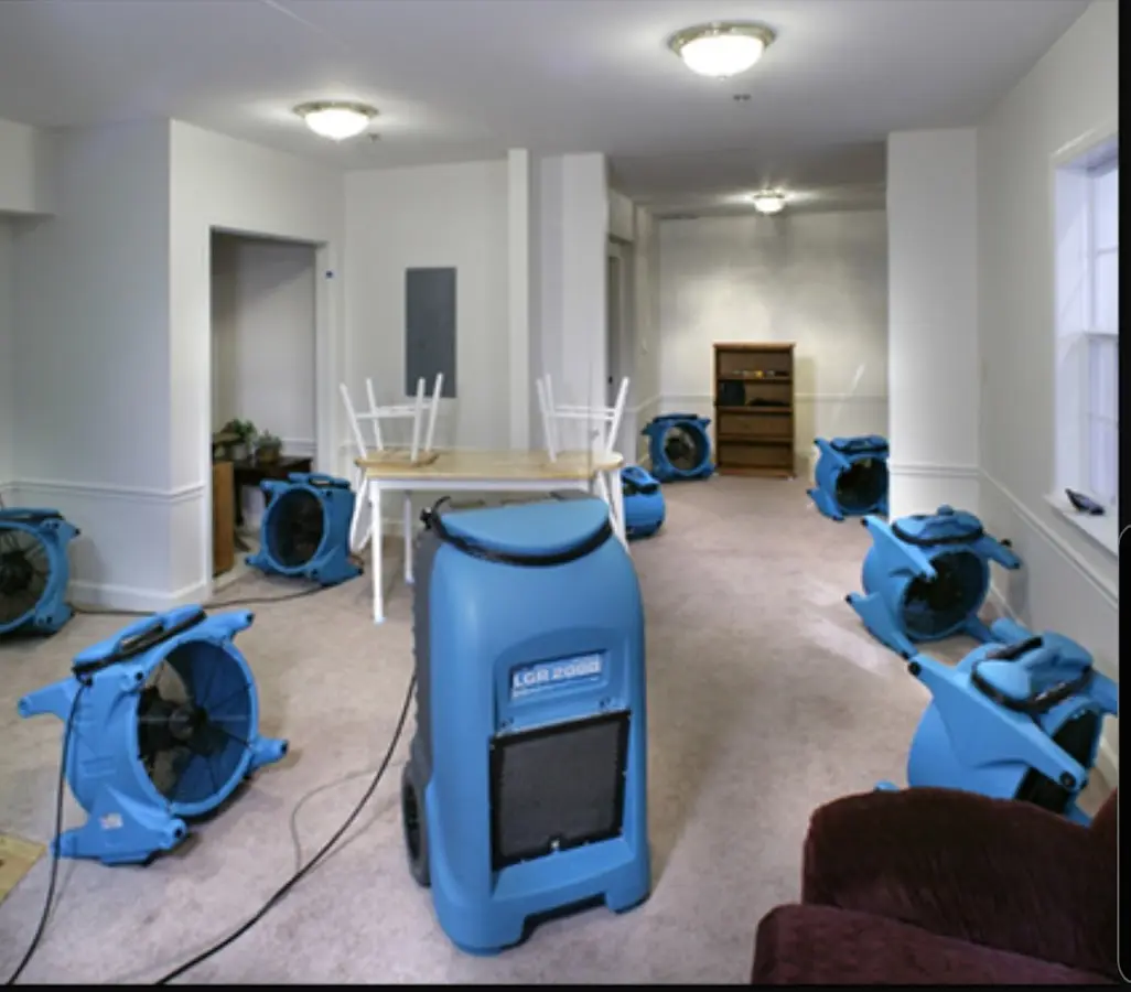 Air movers and dehumidifier setup for Water Damage Restoration in Nipomo